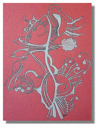 Red Abstract Art - Silver Knot.